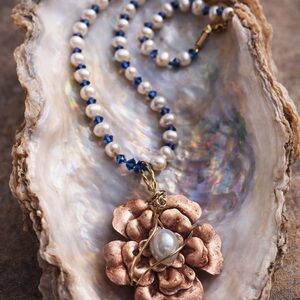 Handmade Freshwater Pearl & Copper Flower pendant